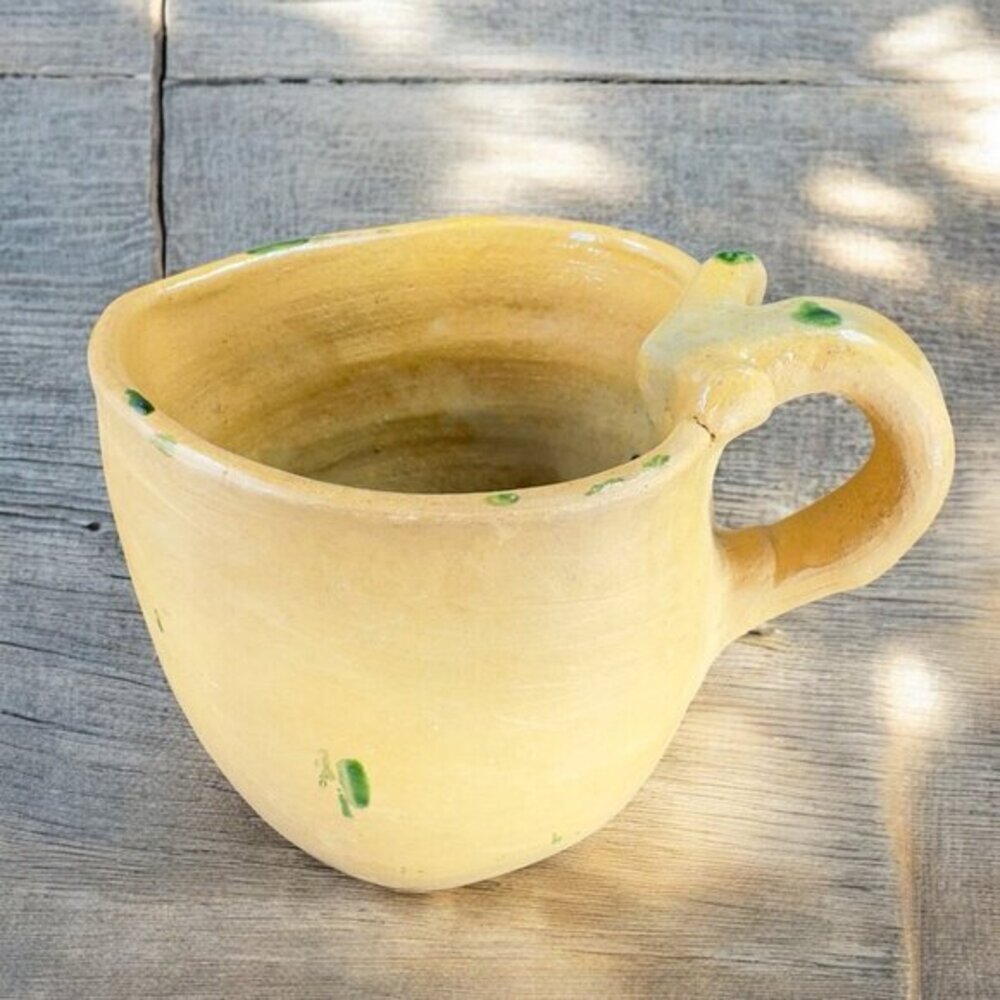 Vintage Stoneware Hand Made Pottery Pitcher Creamer Heart Shaped Green Spots VTG